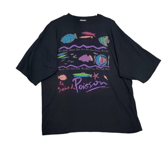 NWT Vtg Cherokee Single Stitch 80s Colorful Fish French Print Shirt Large - Picture 1 of 8